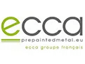 Logo ECCA, avec le 'e' vert et 'cca' gris, surmontant 'prepaintedmetal.eu' et 'ecca groupe français'.