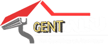 Logo Gent'Alu : un toit rouge stylisé avec une gouttière grise et un tuyau de descente. Slogan 'Vos Gouttières en Aluminium' en dessous.